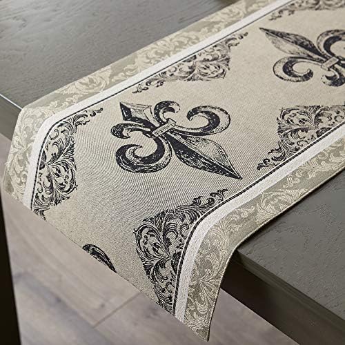 DII French Style Tabletop Kitchen Collection, Table Runner, Fleur de Lis Stripe - Image 3