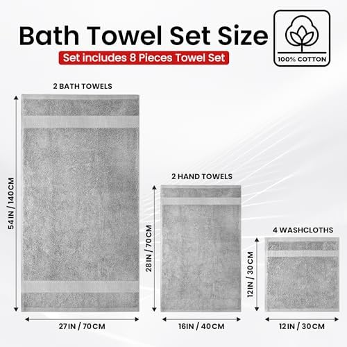Infinitee Xclusives 100% Cotton Bath Towel Set – 8 Piece Bathroom Towel Set - Image 3