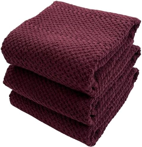 Burgundy Red Wine Kitchen Dish Towels, 100% Cotton by SerafinaHome