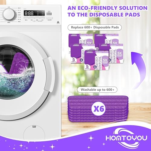 HOMTOYOU Reusable Mop Pads for Swiffer PowerMop: 6 Pack Microfiber Refills - Image 2