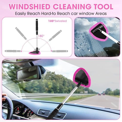 Pink Windshield Cleaner Tool, Car Interior Cleaning Kit - Image 3