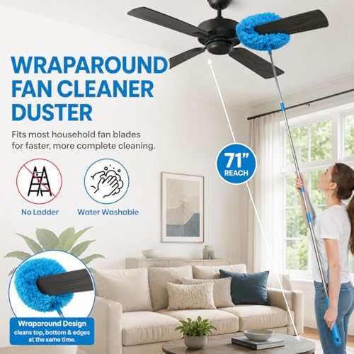 Ceiling Fan Cleaner Duster Kit 72 Inch Ceiling Fan Duster Extension Pole - Image 3