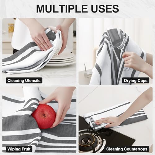 Homaxy Premium Cotton Stripe Kitchen Towels 12 Pack - Image 4