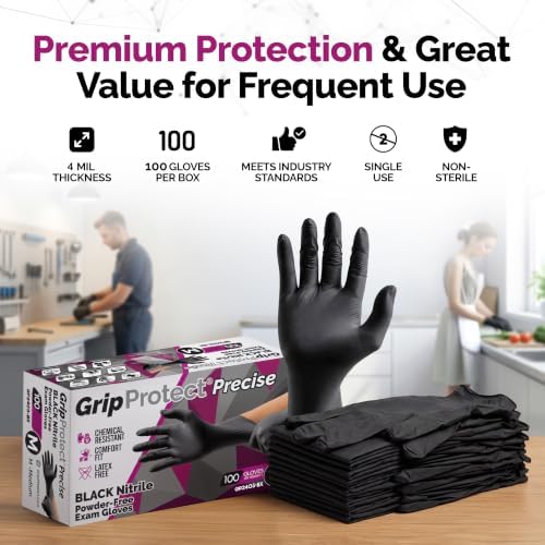 GripProtect Precise Black Nitrile Gloves 4 Mil, Chemical Resistant Gloves - Image 2