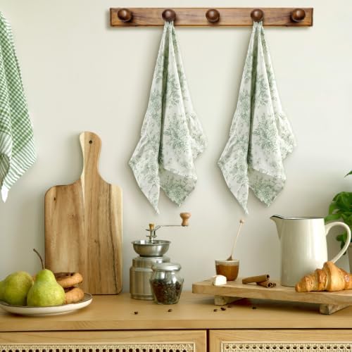 AnyDesign Ruffled Kitchen Towels 2 Pcs Dish Towel, Sage Green Flower - Image 7