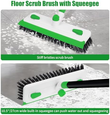 Floor Scrub Brush with Long Handle, 3-in-1 Scrape Scrubber Brush with Squeegee - Image 3