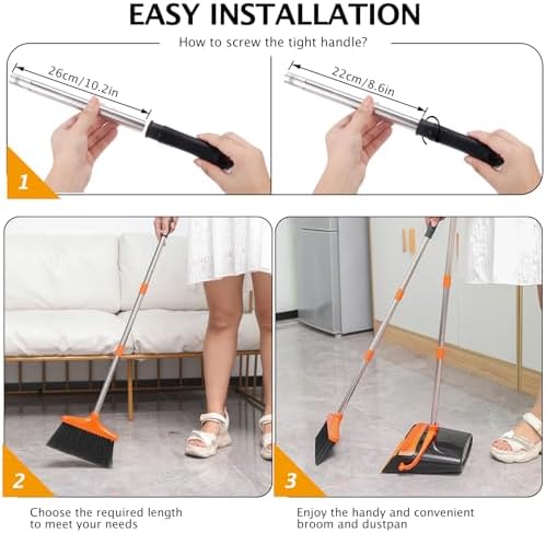 Broom and Dustpan Set, 54.72" Long Handle, Standing Dustpan - Image 6