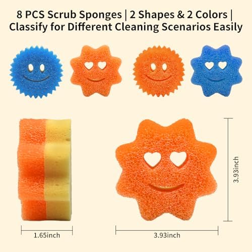 8Pcs Colorful Smile Scrub Sponges, BIH Temperature Controlled Dish Sponge - Image 2
