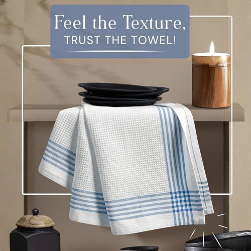 Waffle White & Sky Blue Kitchen Towels 4 Pack, 100% Cotton 16x26 inches - Image 6