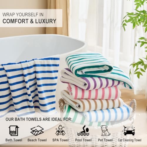 JML Microfiber Beach Towels Set, 6 Pack, Cabana Stripe Blue - Image 5