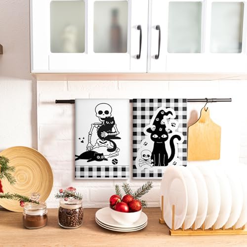 Bencailor 6 Pcs Halloween Kitchen Towels, Spooky Skeleton Dish Towel - Image 4
