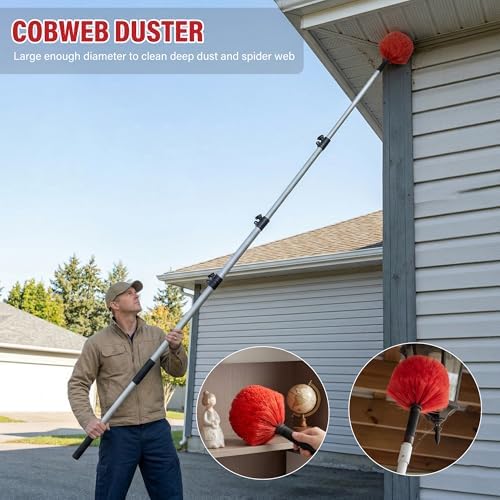 8 FT Cobweb Duster with Extension Pole, 12 FT High Reach Ceiling Fan Cleaner - Image 4