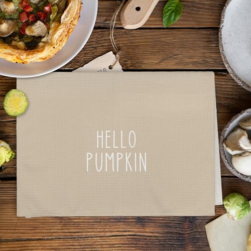 Fall Hello Pumpkin Kitchen Towels and Dishcloths Sets of 2, Fall Beige White - Image 3