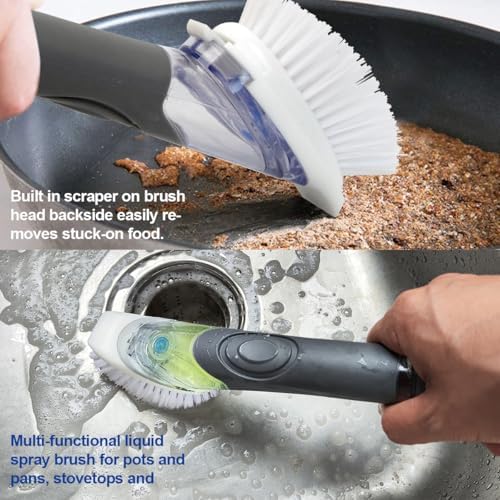 CELOX Dish Brush with Soap Dispenser, 1 Dish Wand & 3 Brush Refill Heads - Image 3