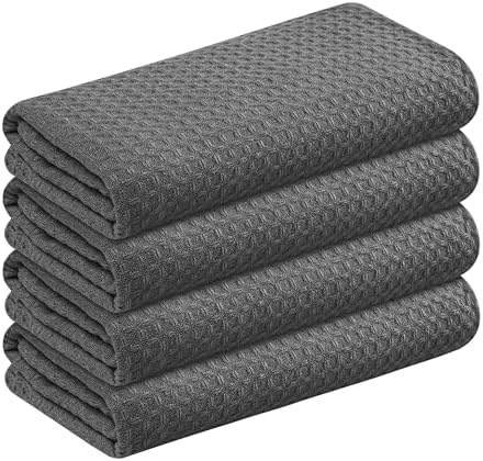 Gray Waffle Kitchen Dish Towels, 100% Cotton, Quick Dry, Super Absorbent by SoftopiaCotton