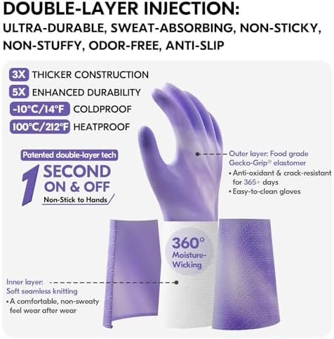 Vgo... Household Cleaning Gloves, Double-layer, Lined Dishwashing Gloves - Image 2