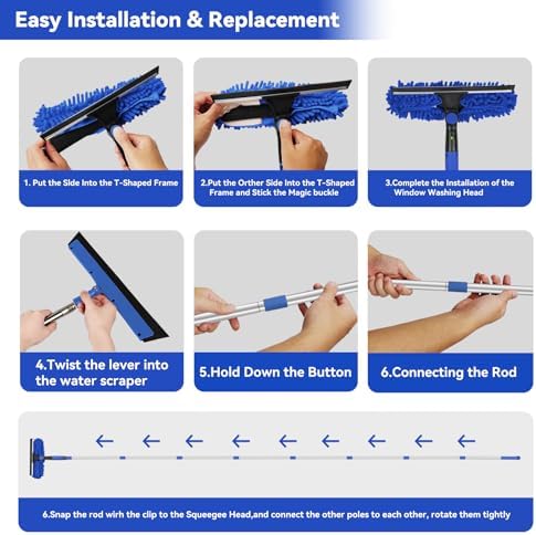 Window Squeegee Tool with Extension Pole: 20+ Feet Microfiber Scrubber Window - Image 4