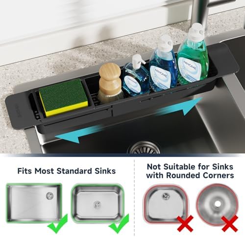 NiHome Extendable Kitchen Sink Caddy Extra Long Brush Sponge Storage Holder - Image 5