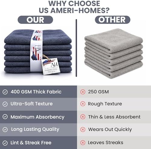 Ameri-Homes Premium Microfiber Cleaning Cloths 12 x 12 Inches, 400 GSM - Image 3