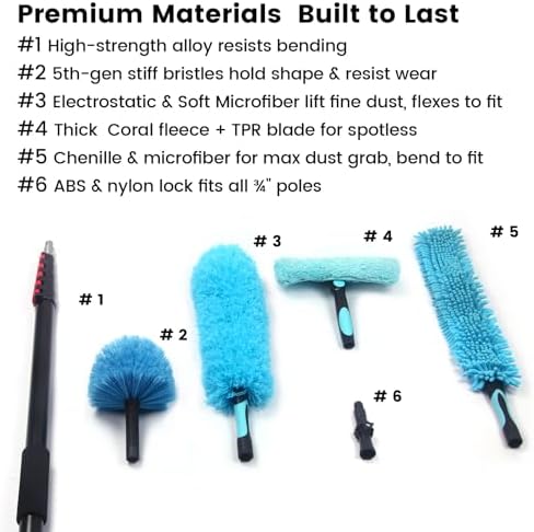 Ceiling Fan Duster Kit - 12 FT Extension Pole - 6-Piece House Cleaning Set - Image 2