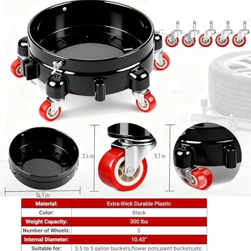 1 Pc 5 Gallon Bucket Dolly 11 Inch 1 Black Set - Image 3