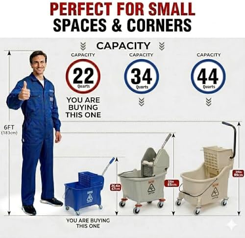 MATTHEW Cleaning Blue 22Quart Compact Mop Bucket INCL.2 Pcs Mop Head - Image 2