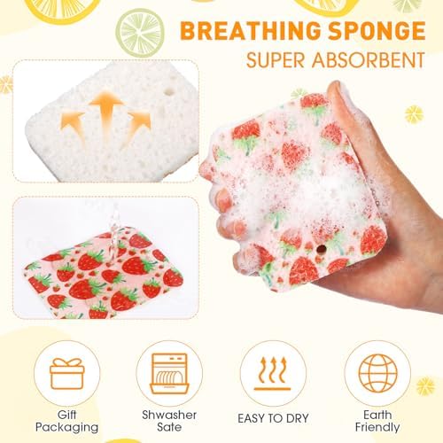 Maxdot 50 Counts Compressed Cellulose Sponges Bulk Fruits Pattern Natural - Image 3