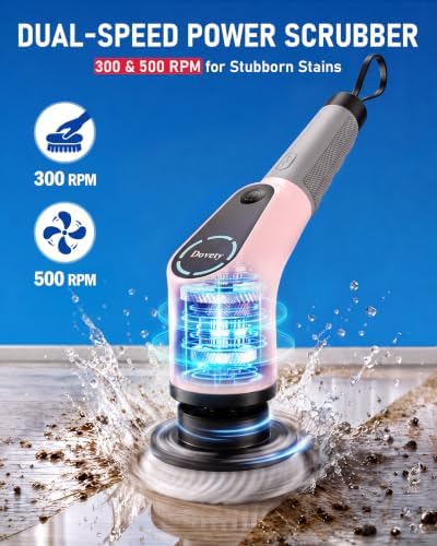 Dovety Electric Spin Scrubber, Extendable Handle, 8 Brush Heads-Pink - Image 2