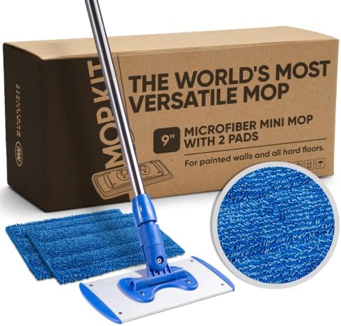 9" Mini Microfiber Mop System for Tight Spaces & Walls | Flat Floor Mop | by MicrofiberWholesale