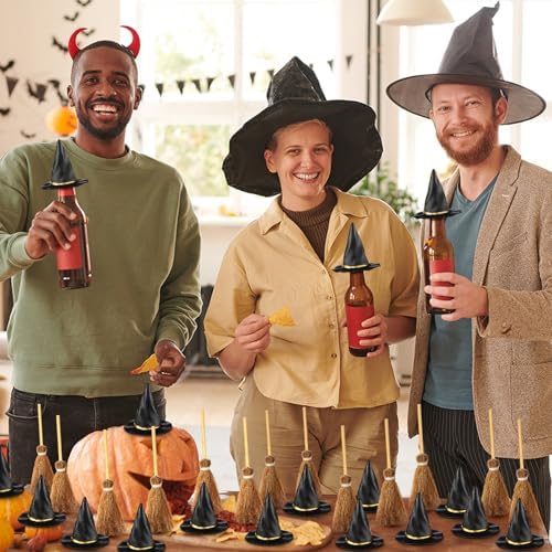 WinnerWhy 48 Pcs Mini Witch Hat Broom Set, 1.97 Inches - Image 6