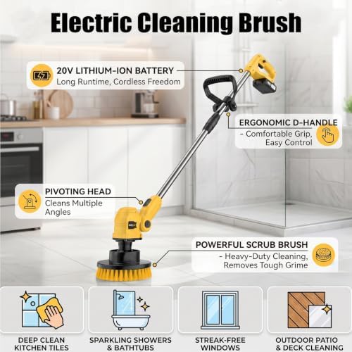 Cordless Spin Scrubber, 6 Brush Head, Floor Scrubber - Image 2