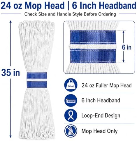 24 oz Loop-End Cotton String Mop Head, Heavy Duty String Mop Refills, 6 Inch - Image 4