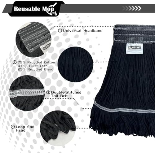 Heavy Duty Wet Industrial Cleaning Mop Head – 21 oz Black mop Head Replacement - Image 4