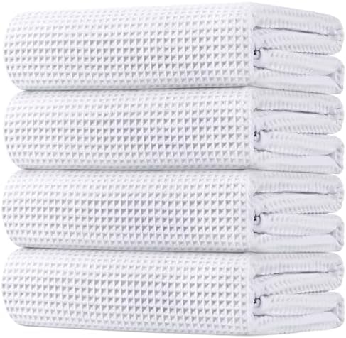 HOMEXCEL White Waffle Bath Towels Set of 4 Pack, Waffle Towels by HOMEXCEL