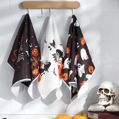 Bencailor 6 Pcs Halloween Kitchen Towels, Spooky Ghost Pumpkin Dish Towel - Image 2