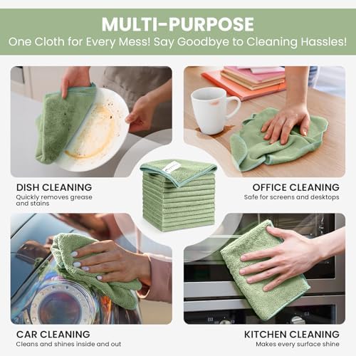 SIFANGKE Microfiber Cleaning Cloth, 12 Pack Green Cleaning Rags - Image 5