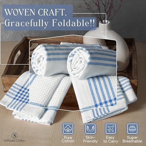 Waffle White & Sky Blue Kitchen Towels 4 Pack, 100% Cotton 16x26 inches - Image 4