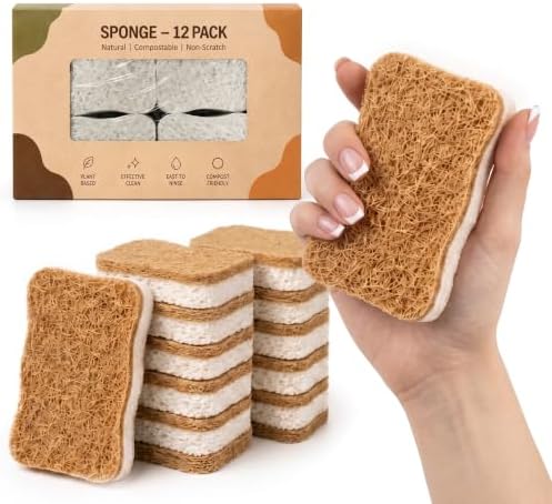 Wood Pulp Kitchen Sponges, 12 Pack – Natural Cellulose & Coconut Scrubber by Unknown