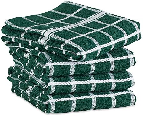 DII Basic Terry Collection Windowpane Dishtowel Set, Dark Green Check, 4 Piece - Image 5