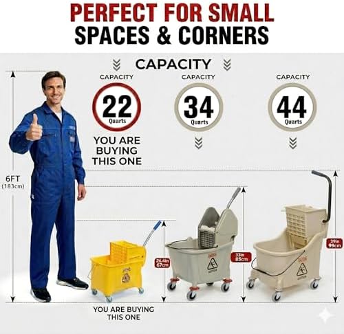 Matthew Cleaning 22 Quart Compact Mop Bucket INCL.2 Pack Mop Head - Image 2