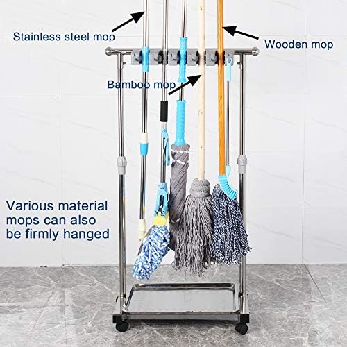 movable mop broom holder put wet mops floor standing cleaning tool rack - Image 2