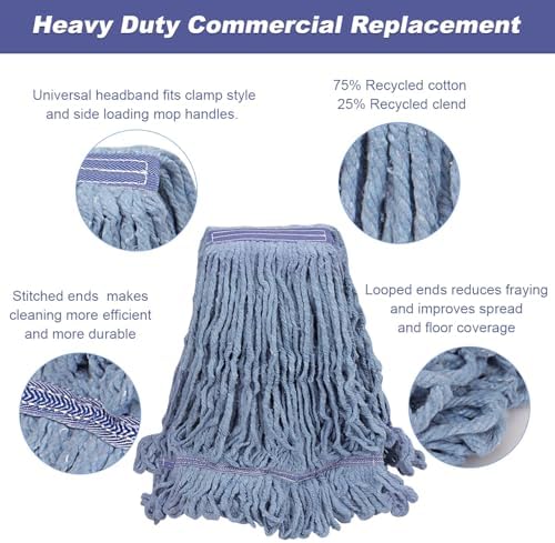 6 Pack Commercial Mop Head Replacement, Heavy Duty Reusable Mop Heads - Image 2