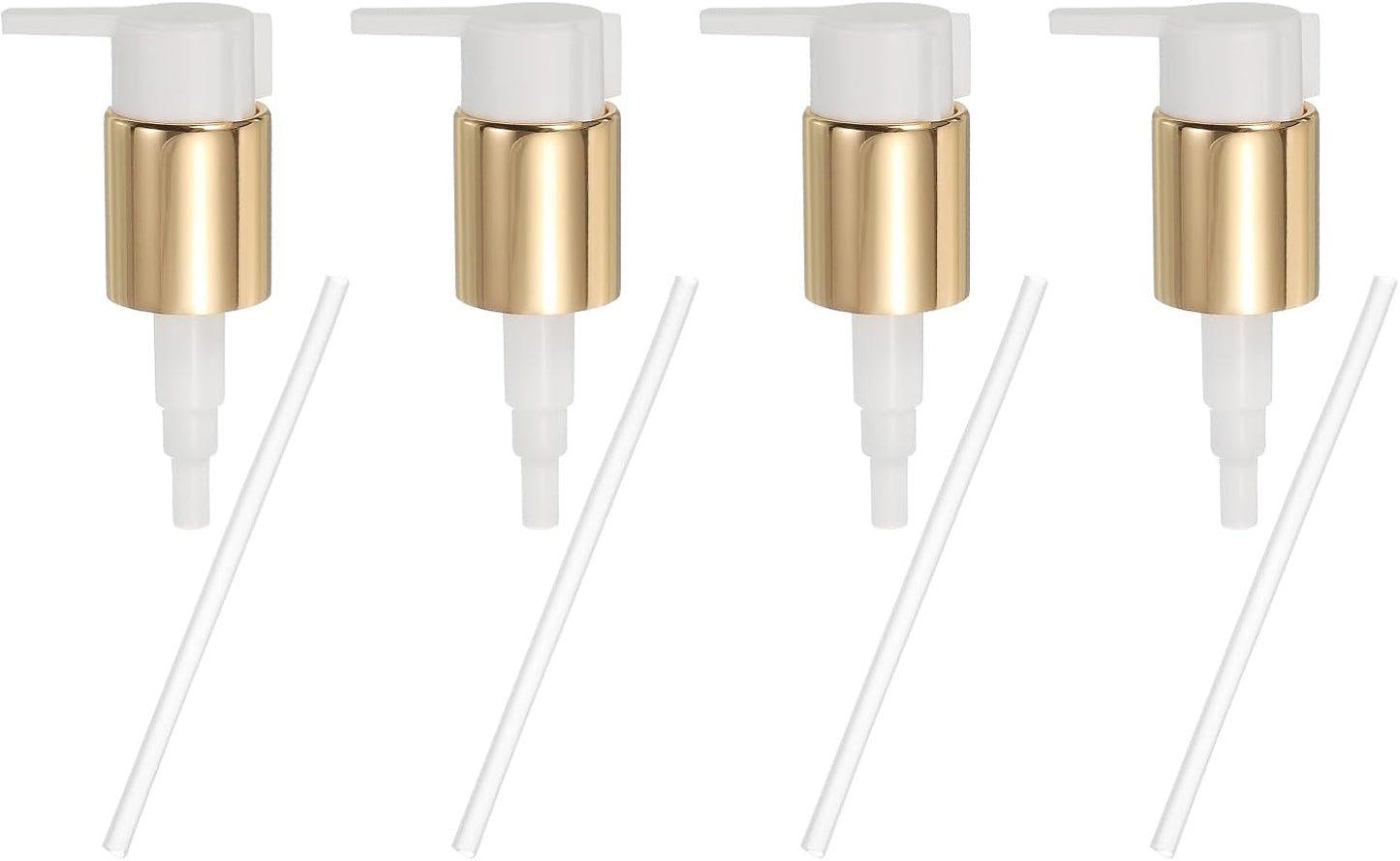uxcell 4 Pcs Soap Dispenser Pump Heads, Hand Soap Dispensers Top Pumps Replacement Clip-on Pumphead for Standard 24/410 Neck Size Bathroom Lotion Shampoo Bottle, Gold White