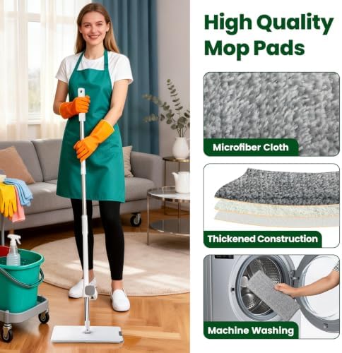 Self Wringing Mop with 2 Pads, Hands Free Microfiber Flat Mop - Image 4