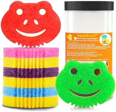 5 Pack Frog Dual-Sided Multi-Functional Scrub Sponge, Dual-Sided Temperature by SmilePowo