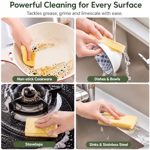 Kitchen Sponges, Plant-Based Cellulose + PET Scrub Sponge Set, Scratch & Non- - Image 7