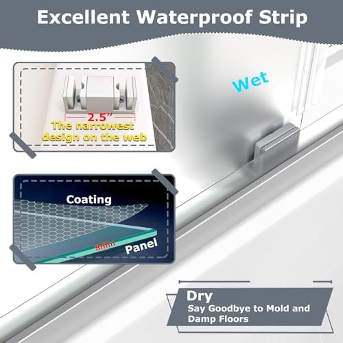 Frameless Frosted Double Bypass Sliding Tub Shower Door, 5/16" ANSI Tempered - Image 4