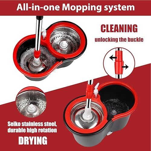 Mop and Bucket with Wringer Set, 360°Microfiber Spin Mop with Bucket and Mop - Image 2