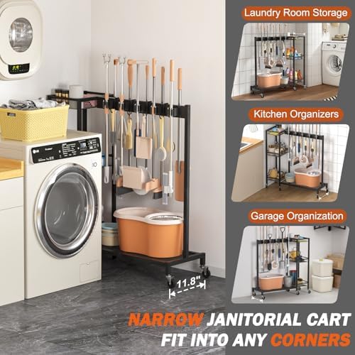 Broom Holder with Cleaning Supplies Organizer, Broom Closet Storage Cabinet - Image 3