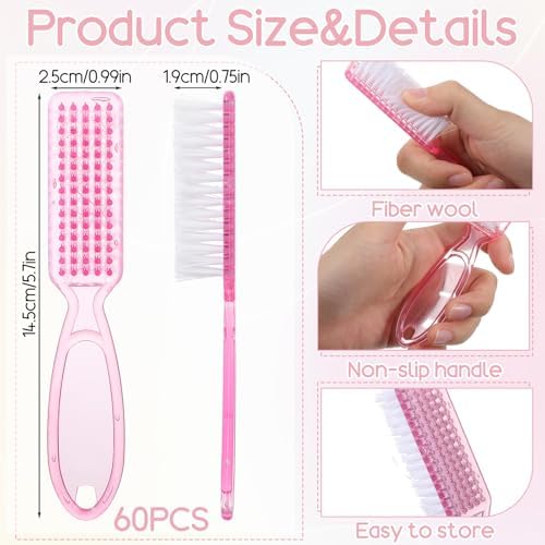 60 Pcs Nail Scrubber Brushes Bulk Handle Grip Manicure Brushes - Image 2
